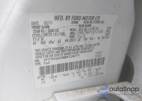 2011 Ford F-250 Xl from USA, damaged, VIN 1FT7W2AT8BEC24771